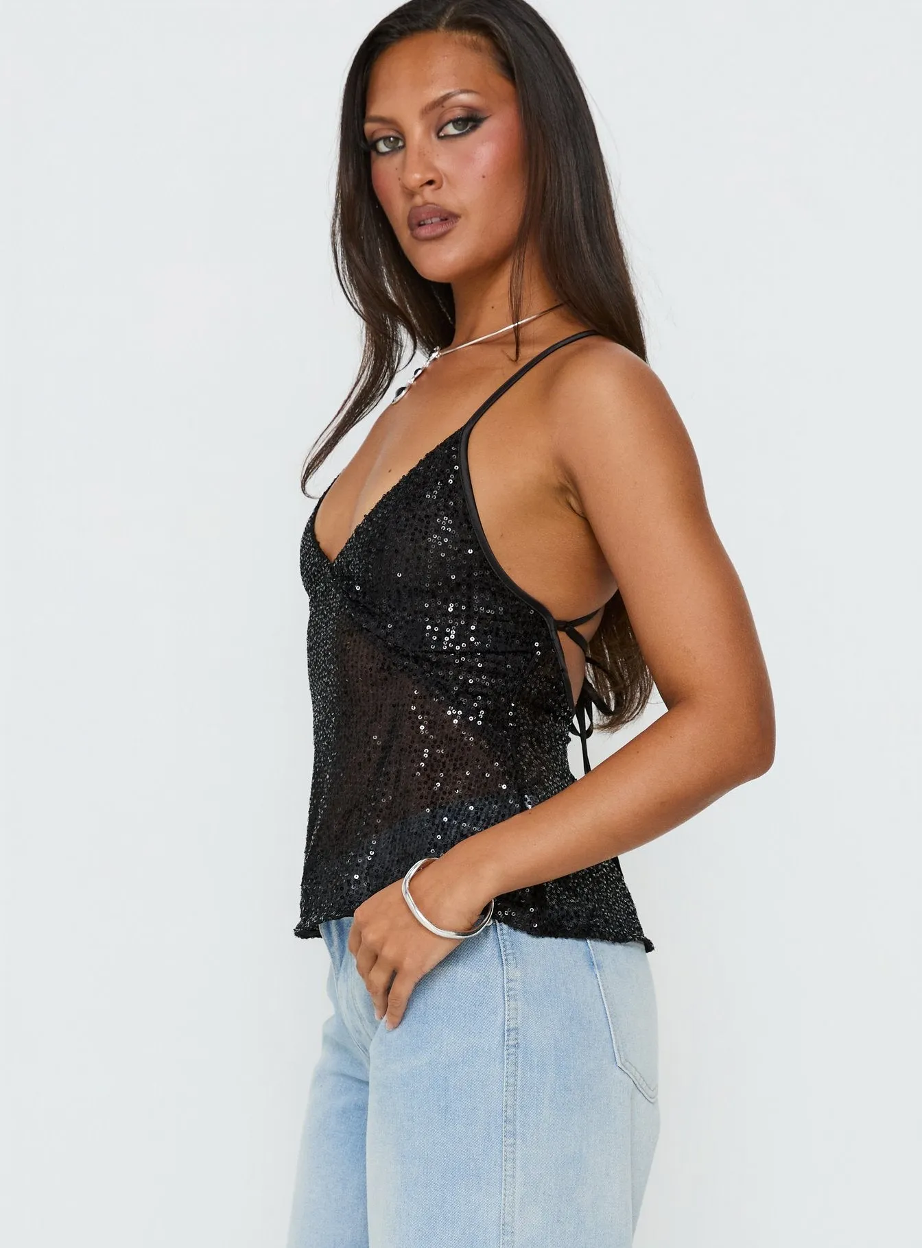 Opaline Sequin Cami Top Black sold by Princess Polly product image thumbnail 4