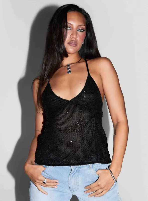 Opaline Sequin Cami Top Black made by Princess Polly