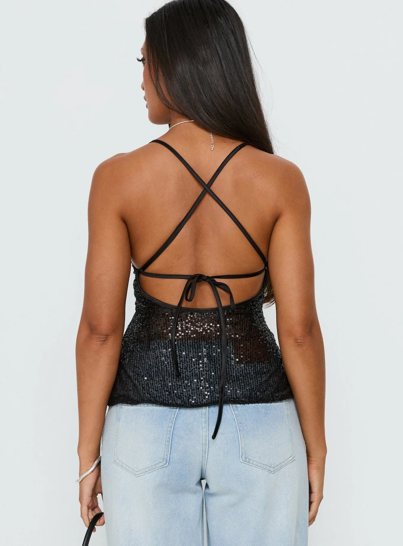 Opaline Sequin Cami Top Black sold by Princess Polly product image thumbnail 5
