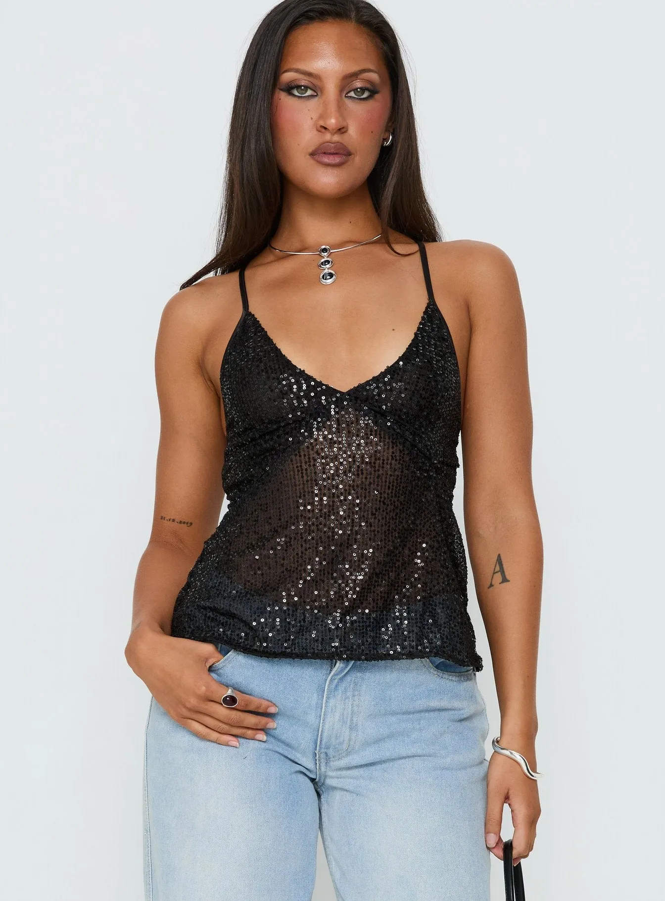 Opaline Sequin Cami Top Black sold by Princess Polly product image thumbnail 2
