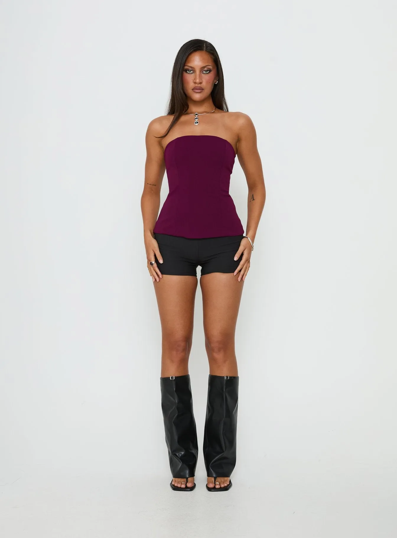 Loreto Strapless Tie Back Top Plum sold by Princess Polly product image thumbnail 3