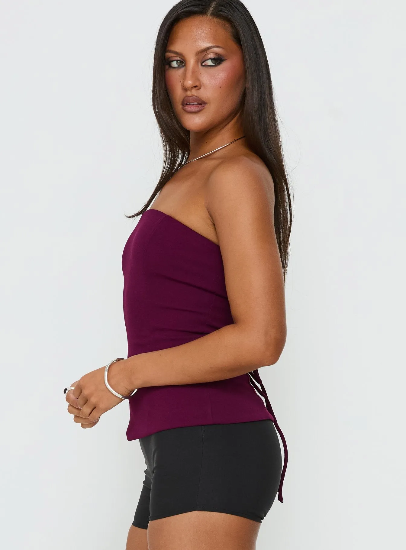 Loreto Strapless Tie Back Top Plum sold by Princess Polly product image thumbnail 4