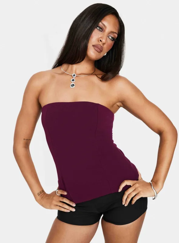 Loreto Strapless Tie Back Top Plum made by Princess Polly