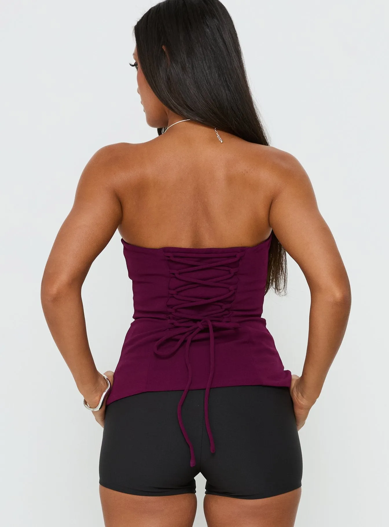 Loreto Strapless Tie Back Top Plum sold by Princess Polly product image thumbnail 5