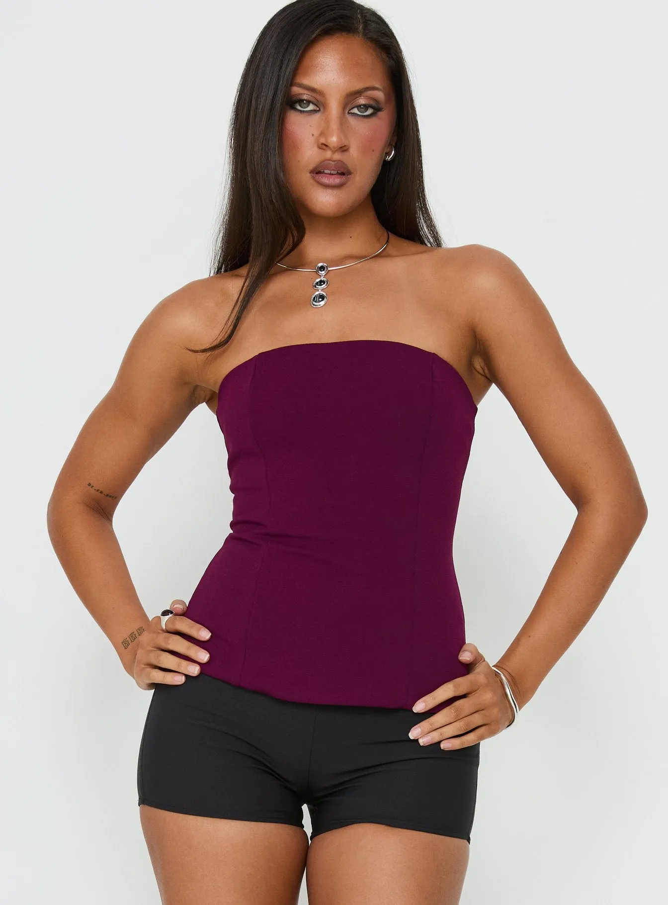 Loreto Strapless Tie Back Top Plum sold by Princess Polly product image thumbnail 2