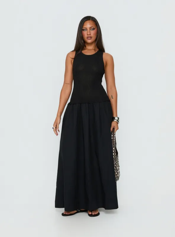 Carlene Shirred Drop Waist Maxi Dress Black made by Princess Polly