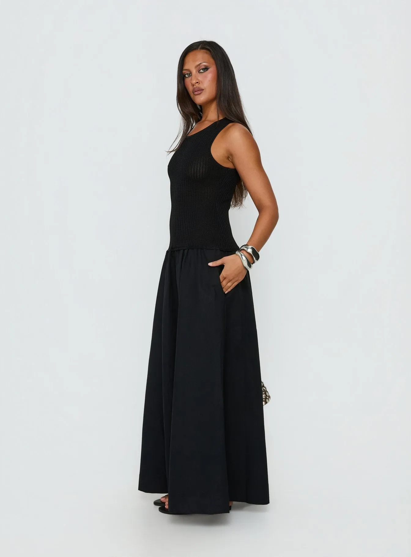 Carlene Shirred Drop Waist Maxi Dress Black sold by Princess Polly product image thumbnail 3
