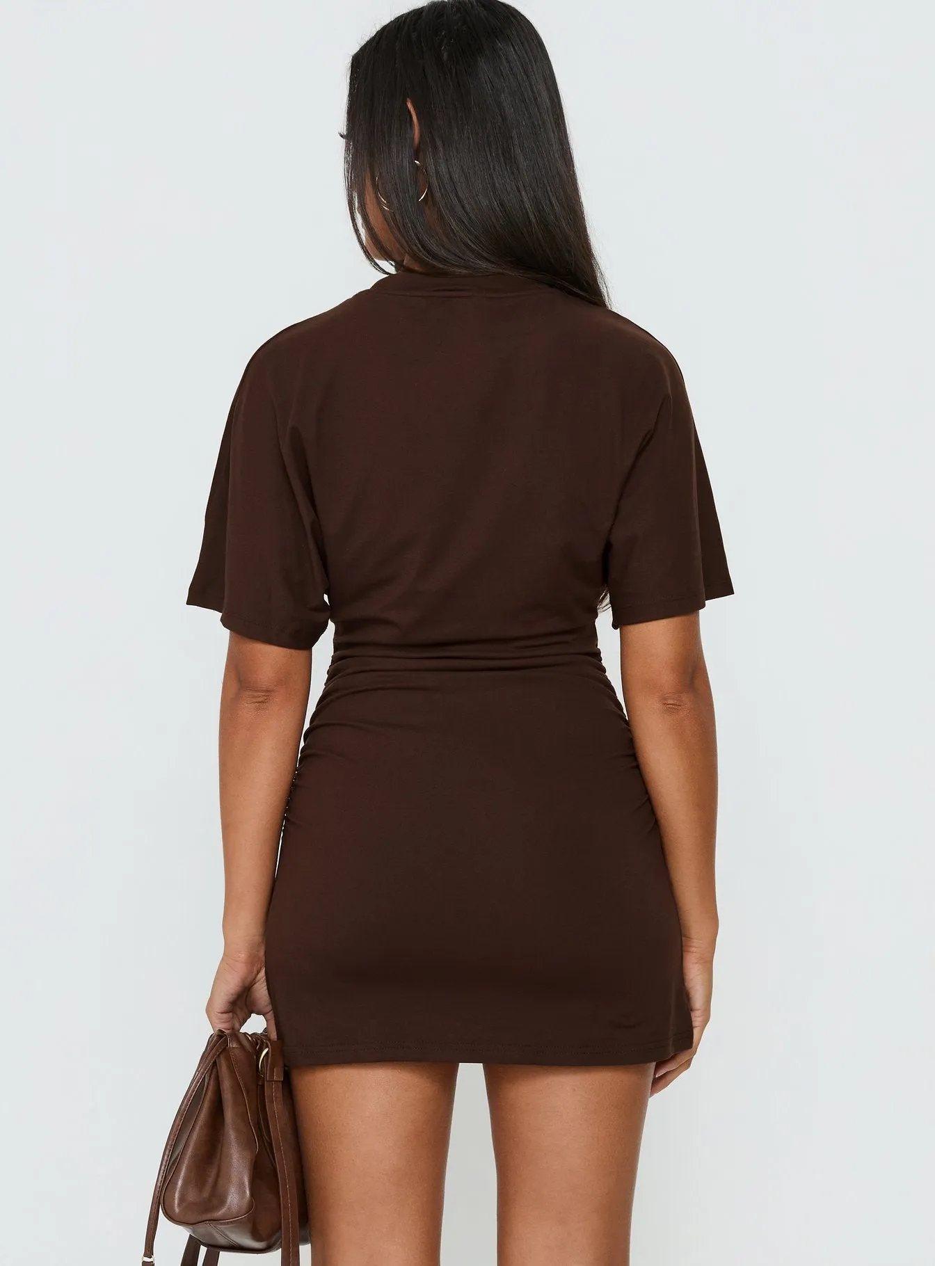 Hunni Ruched Shirt Mini Dress Brown sold by Princess Polly product image thumbnail 4