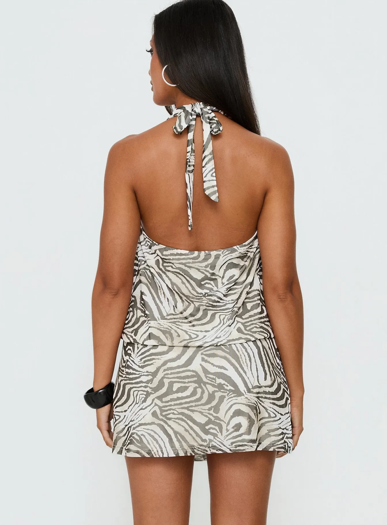 Rings of Saturn Plunge Halter Mini Dress Zebra sold by Princess Polly product image thumbnail 4