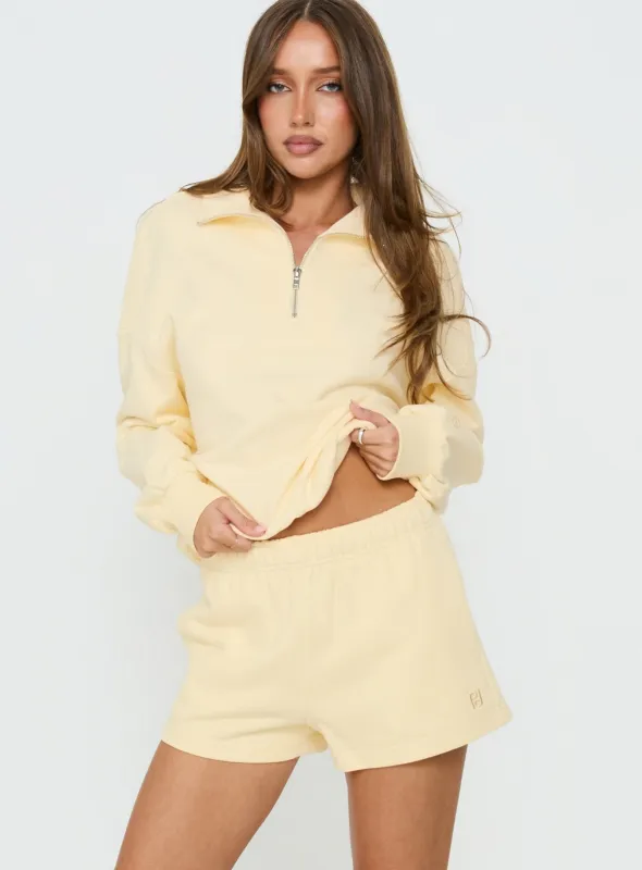 Haelie Fleece Shorts Butter Yellow made by Princess Polly