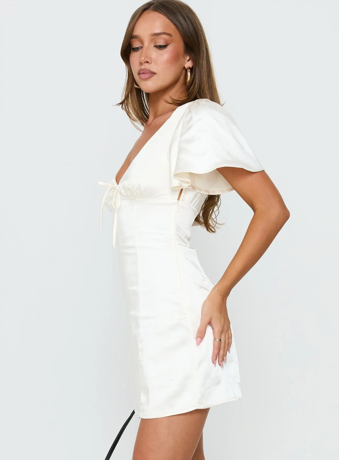Sun Will Rise Tie Detail Mini Dress Cream sold by Princess Polly product image thumbnail 4