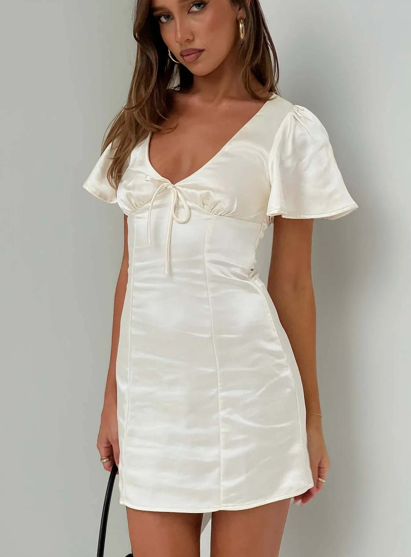 Sun Will Rise Tie Detail Mini Dress Cream sold by Princess Polly