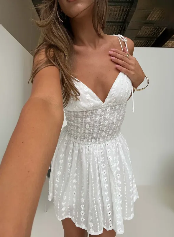 Solitary Ruched Tie Detail Playsuit White made by Princess Polly