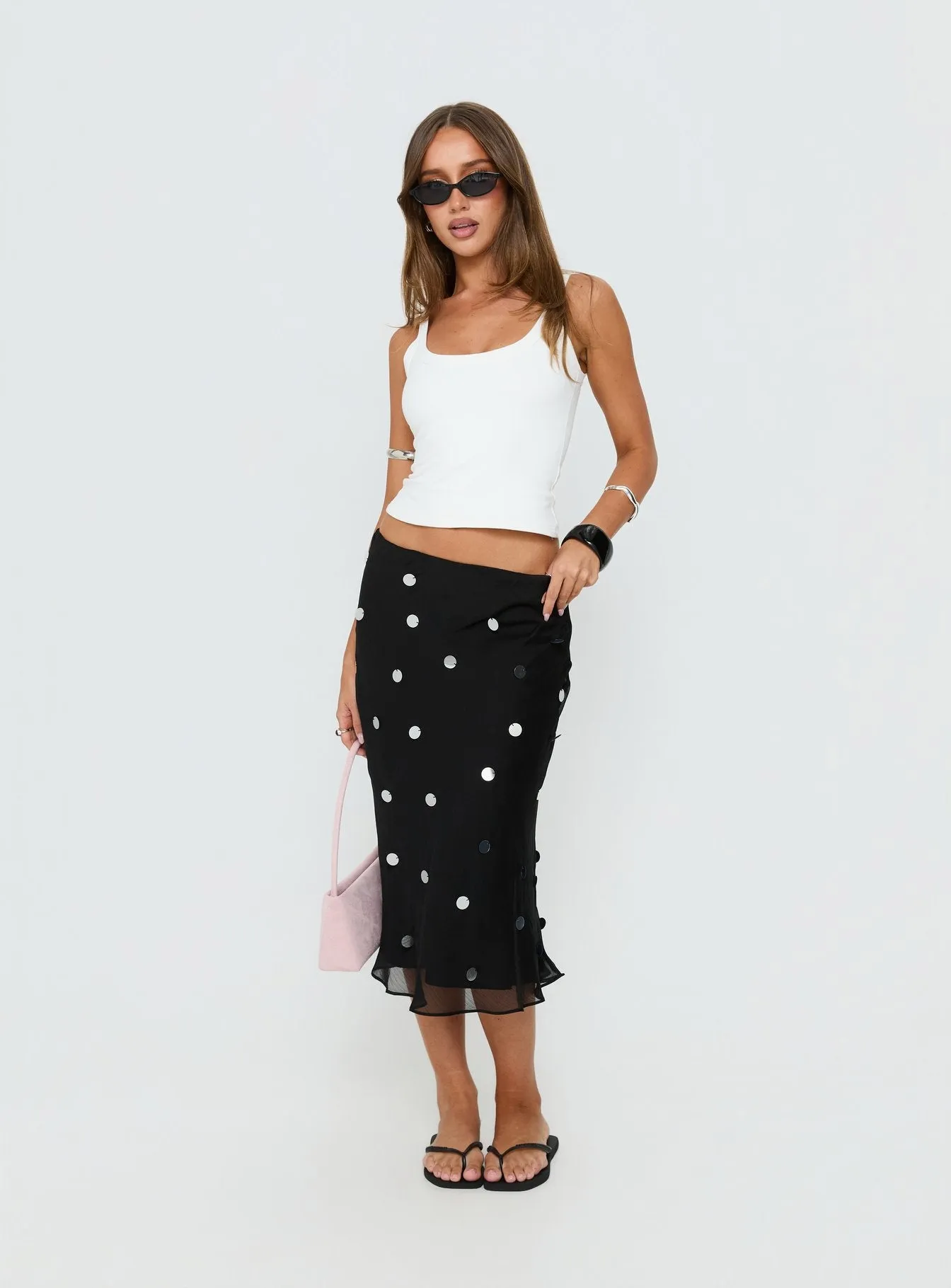 Kessiah Sequin Midi Skirt Black sold by Princess Polly product image thumbnail 3