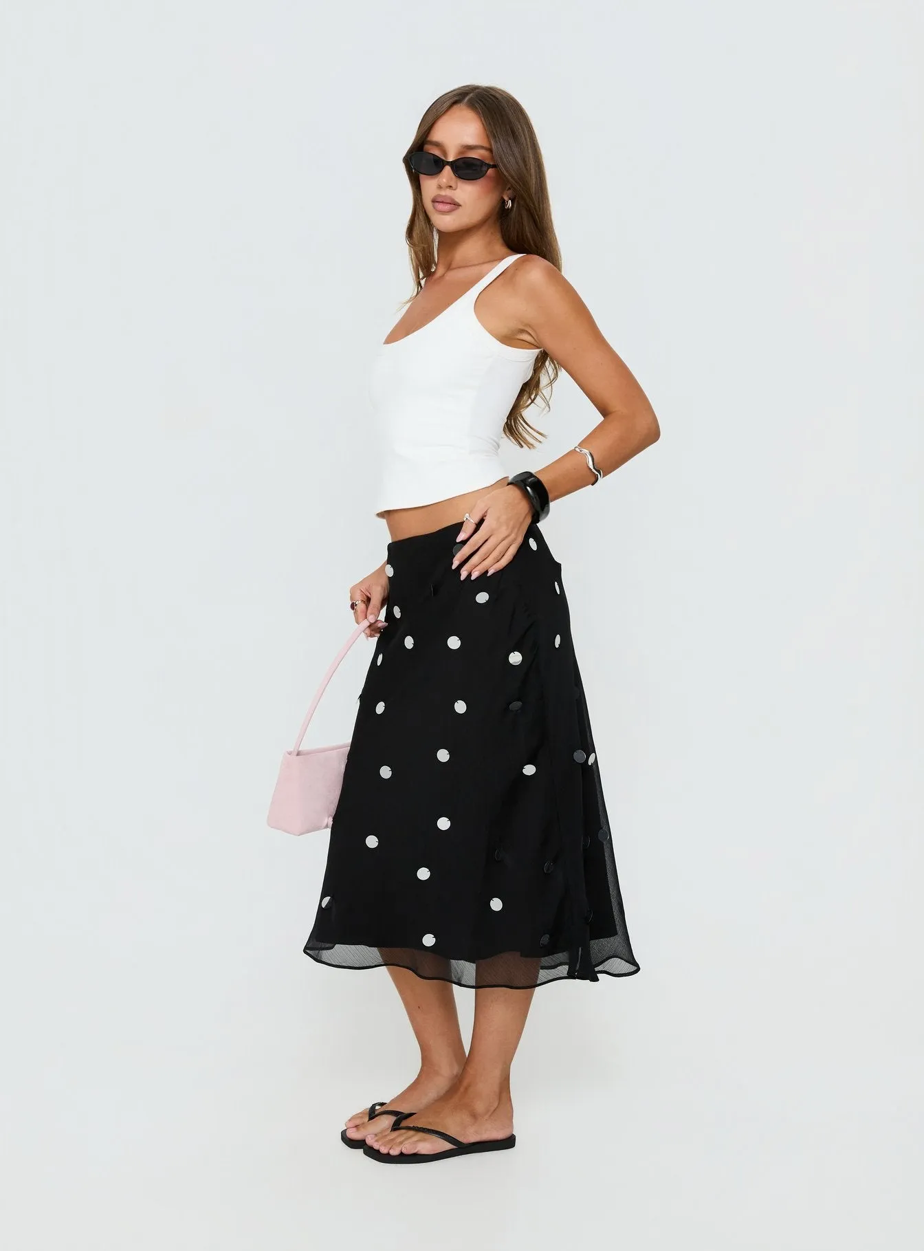 Kessiah Sequin Midi Skirt Black sold by Princess Polly product image thumbnail 4