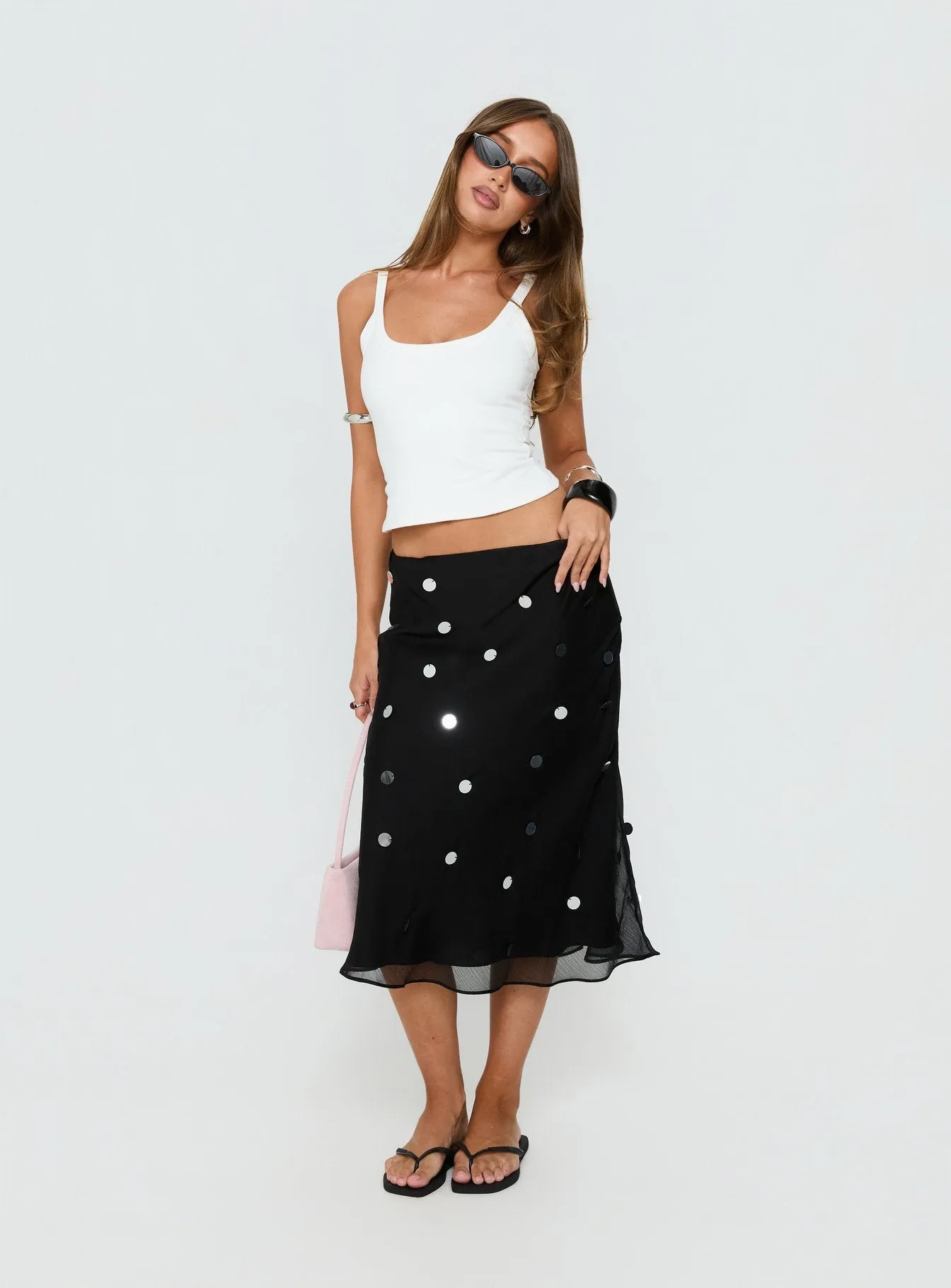 Kessiah Sequin Midi Skirt Black sold by Princess Polly product image thumbnail 2