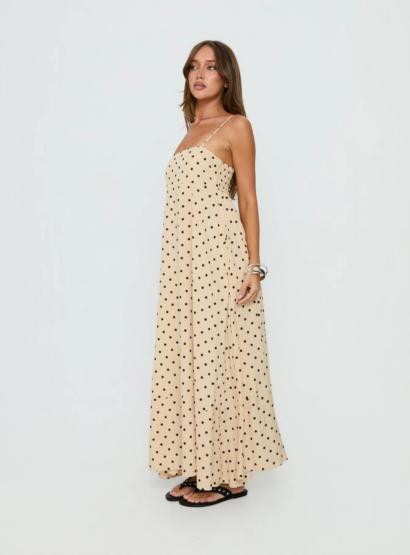 Triniti Square Neck Maxi Dress Cream Polka Dot sold by Princess Polly product image thumbnail 3