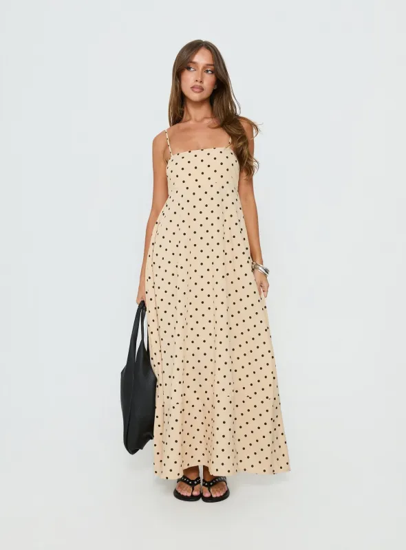Triniti Square Neck Maxi Dress Cream Polka Dot made by Princess Polly