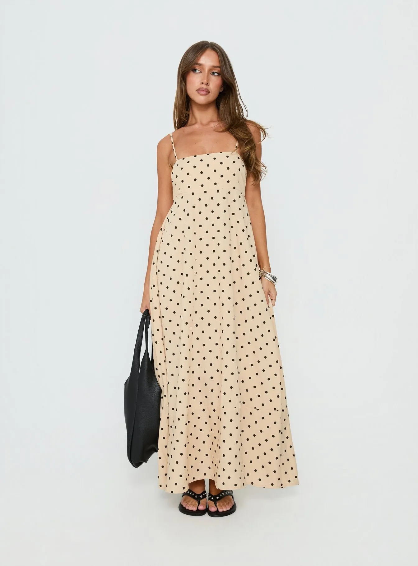 Triniti Square Neck Maxi Dress Cream Polka Dot sold by Princess Polly