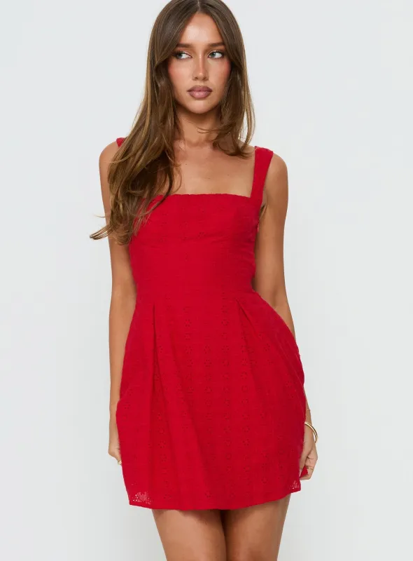 Xanthus Embroidered Mini Dress Red made by Princess Polly