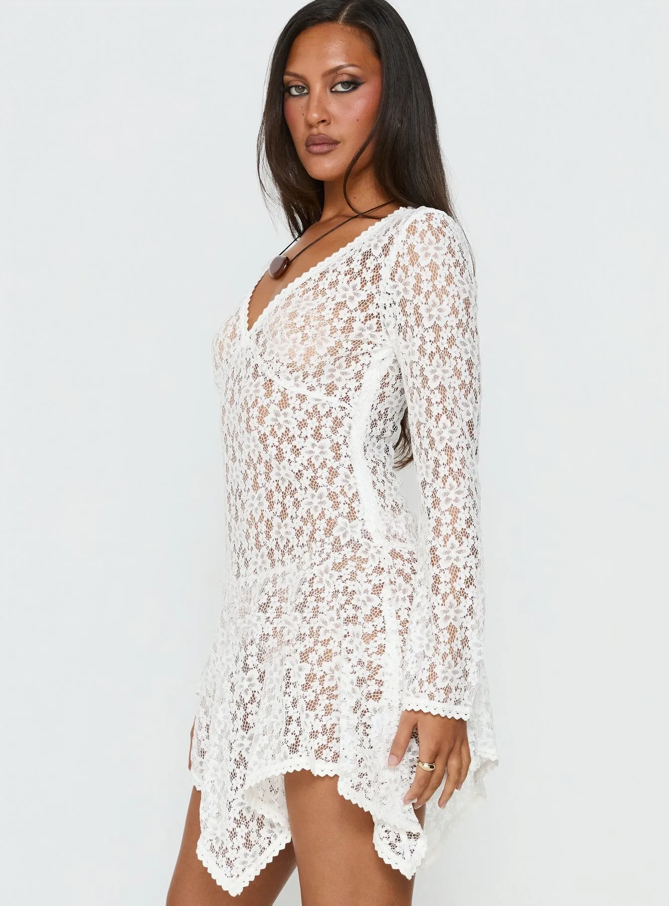 Somanie Long Sleeve Lace Mini Dress White sold by Princess Polly product image thumbnail 4