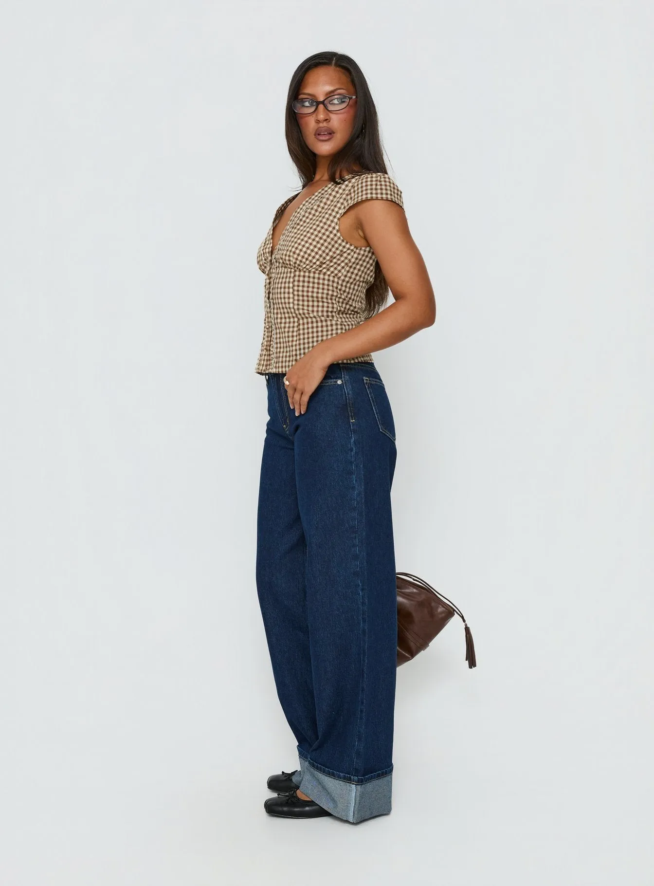 Darla Low Rise Straight Leg Cuff Jean Dark Blue Wash sold by Princess Polly product image thumbnail 4