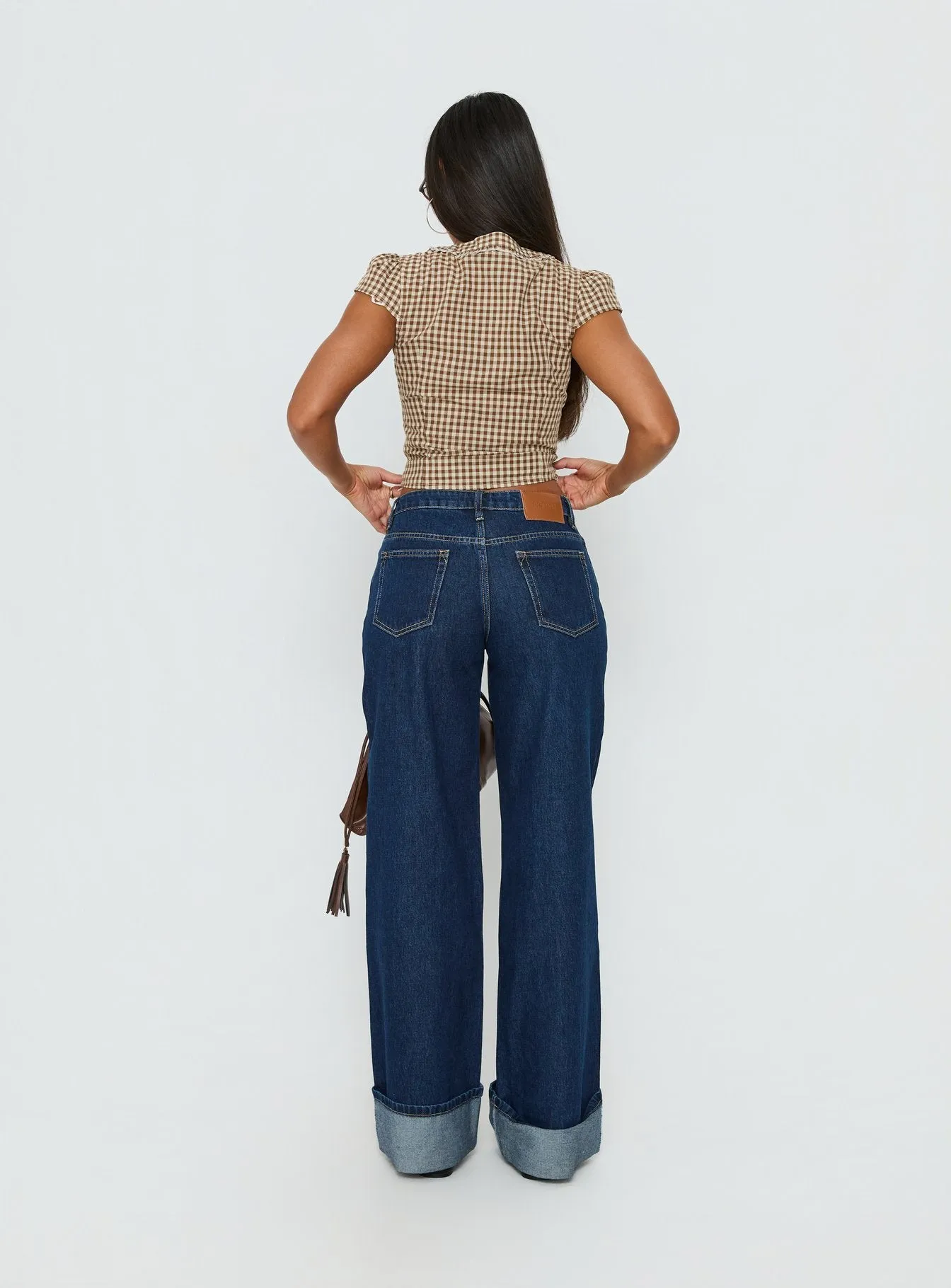 Darla Low Rise Straight Leg Cuff Jean Dark Blue Wash sold by Princess Polly product image thumbnail 5