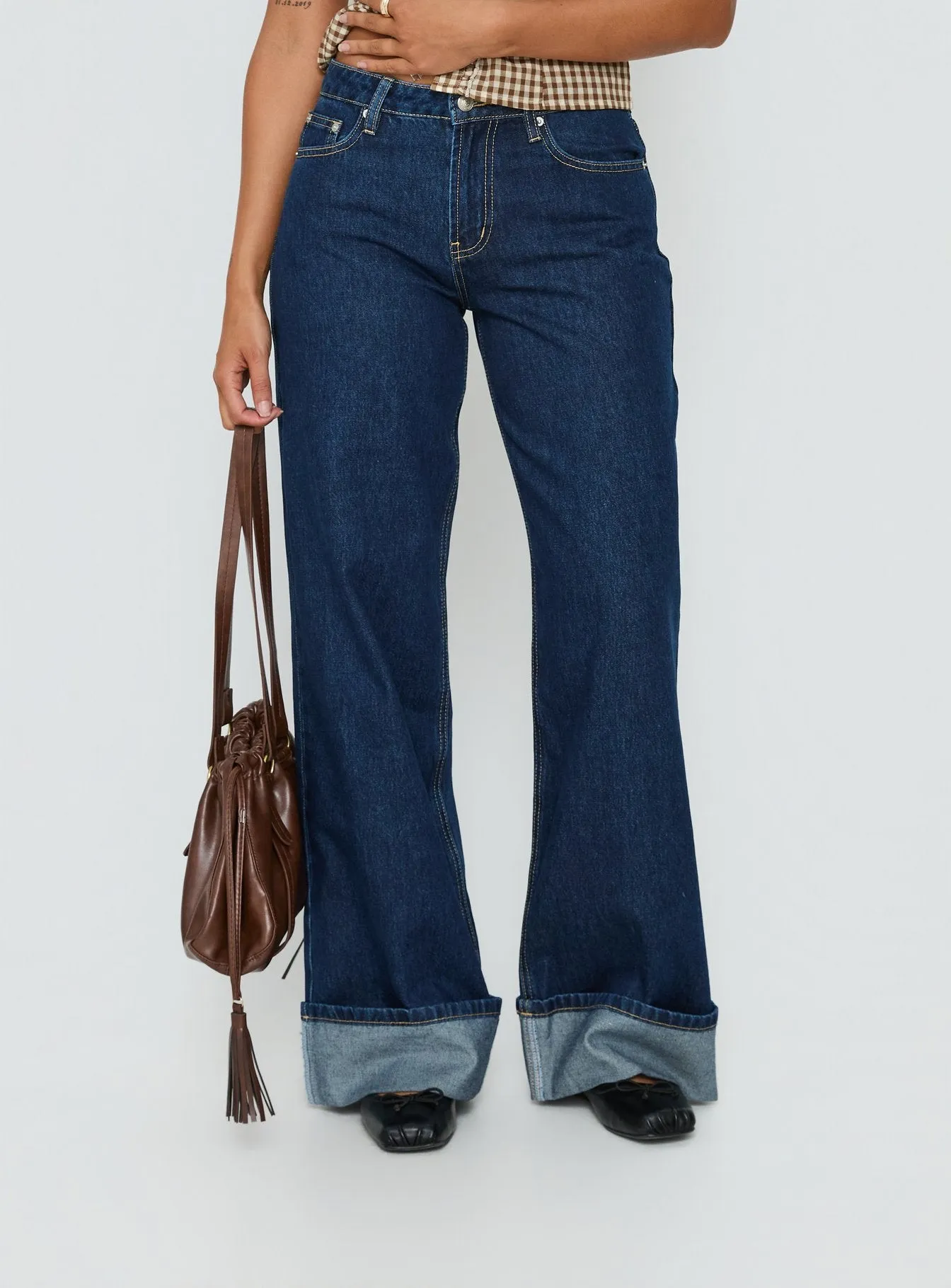 Darla Low Rise Straight Leg Cuff Jean Dark Blue Wash sold by Princess Polly product image thumbnail 2