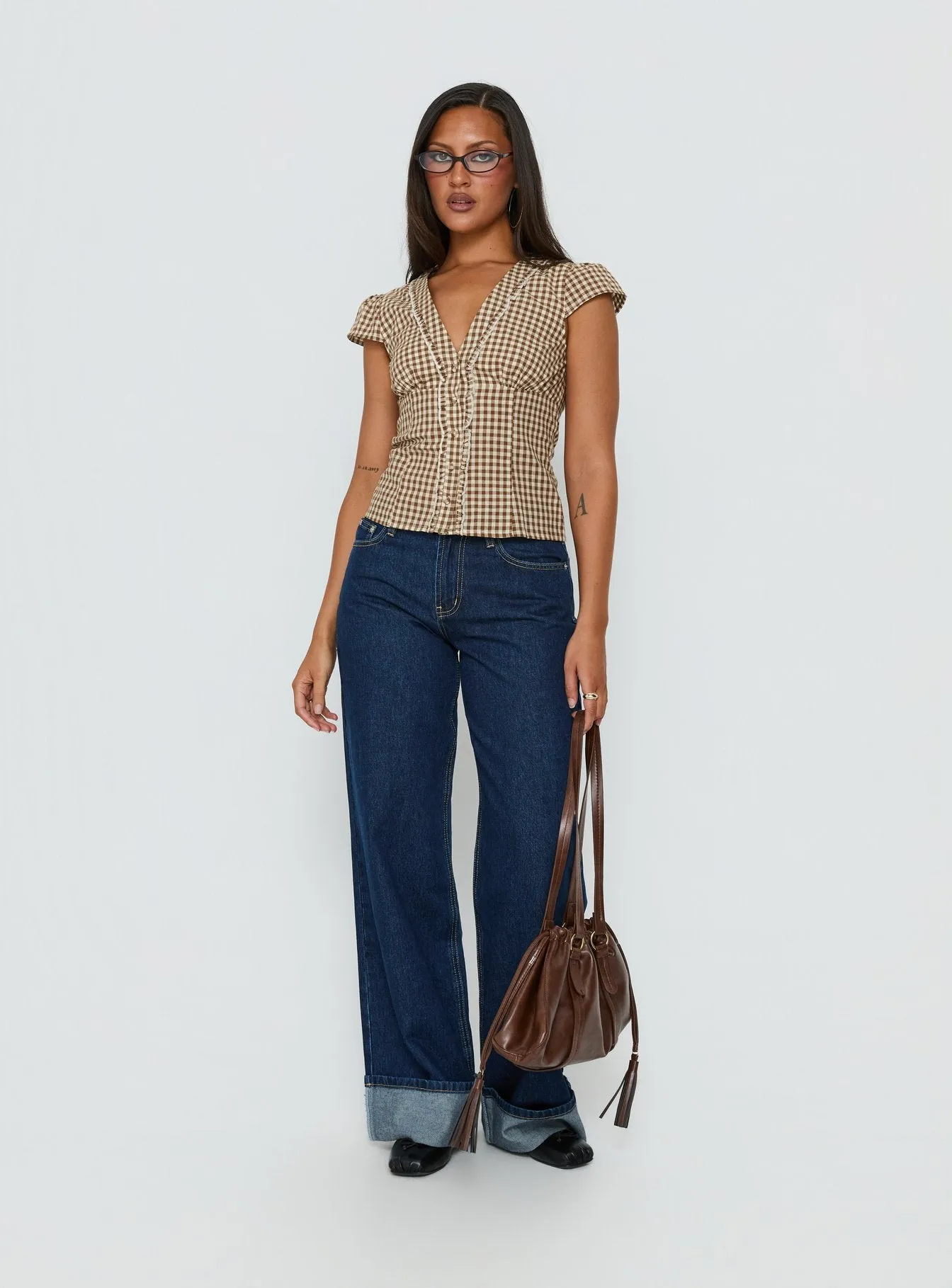 Darla Low Rise Straight Leg Cuff Jean Dark Blue Wash sold by Princess Polly product image thumbnail 3
