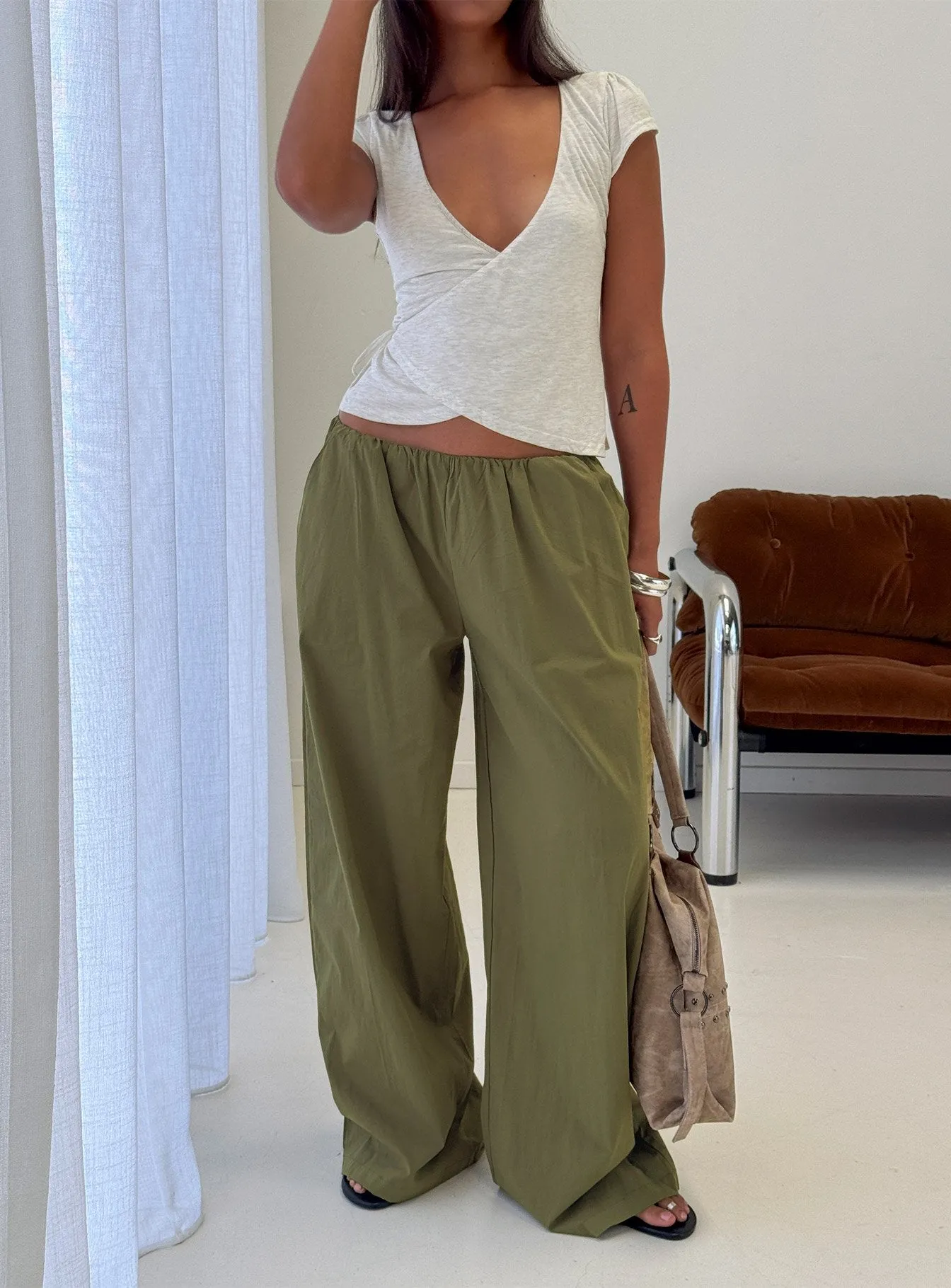 Lunea Concealed Waistband Pants Khaki sold by Princess Polly