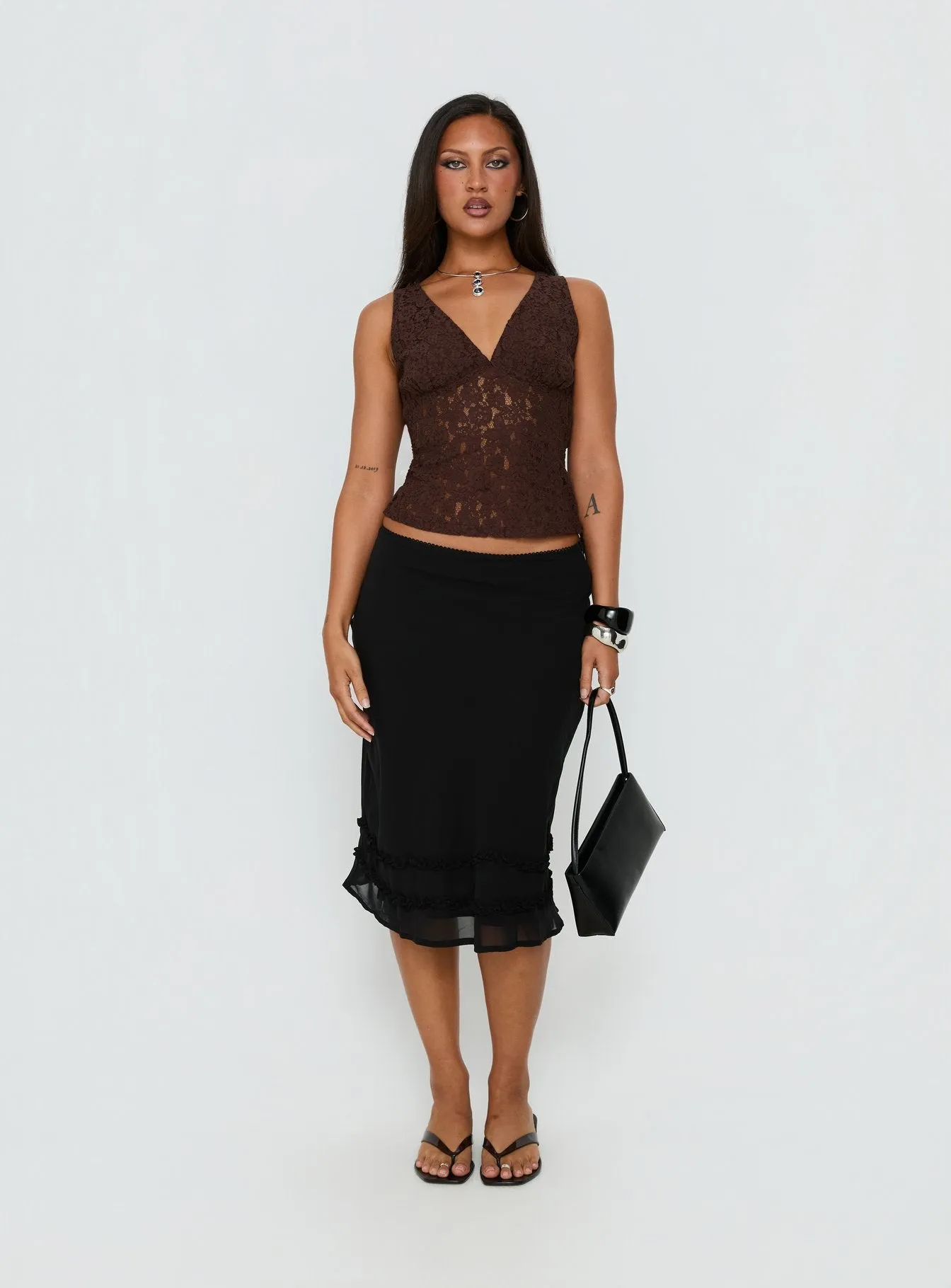 Clarabella Frill Midi Skirt Black sold by Princess Polly product image thumbnail 2