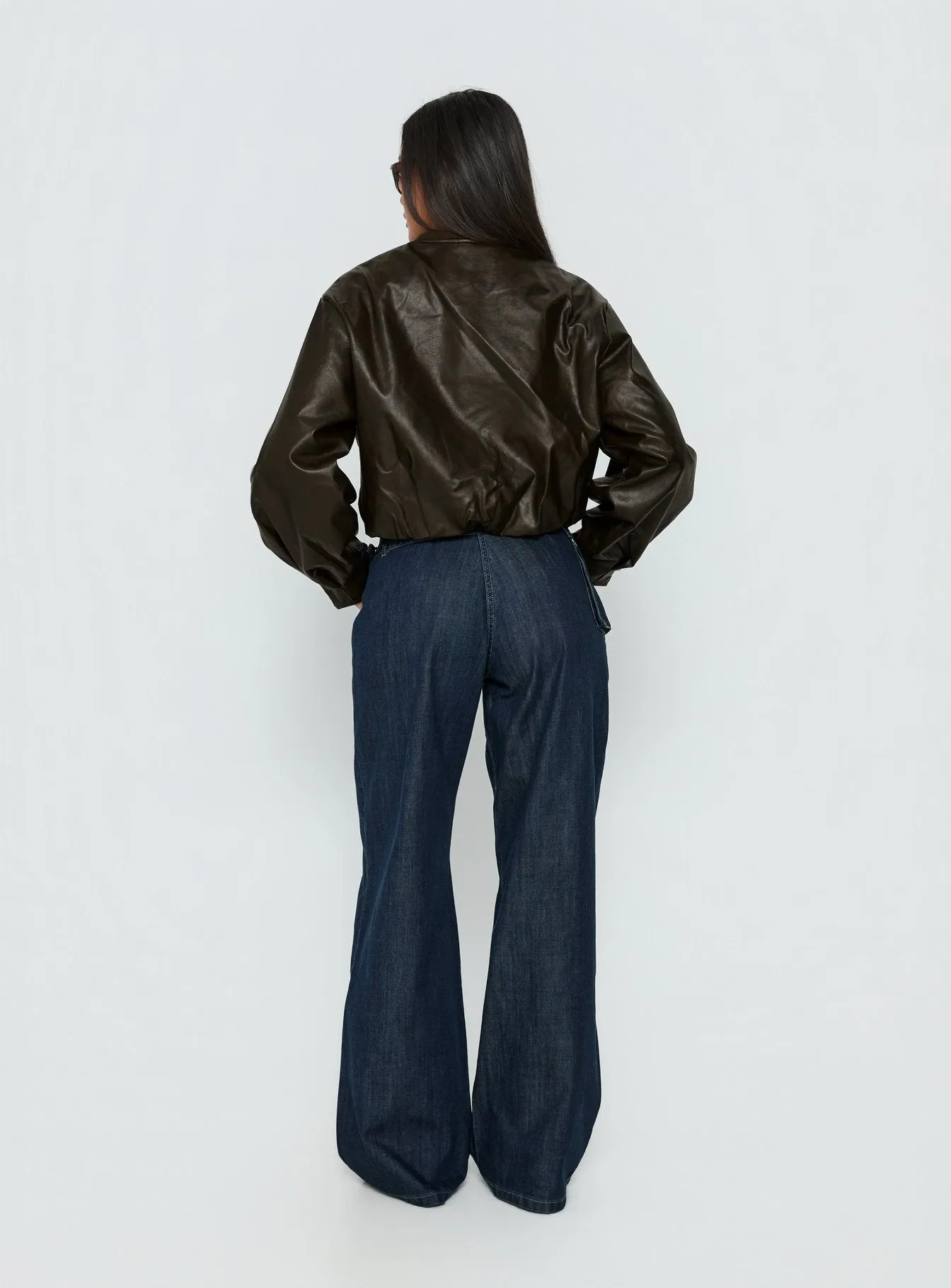 Paltrow Mid Rise Wide Leg Cargo Jeans Dark Blue Wash sold by Princess Polly product image thumbnail 5