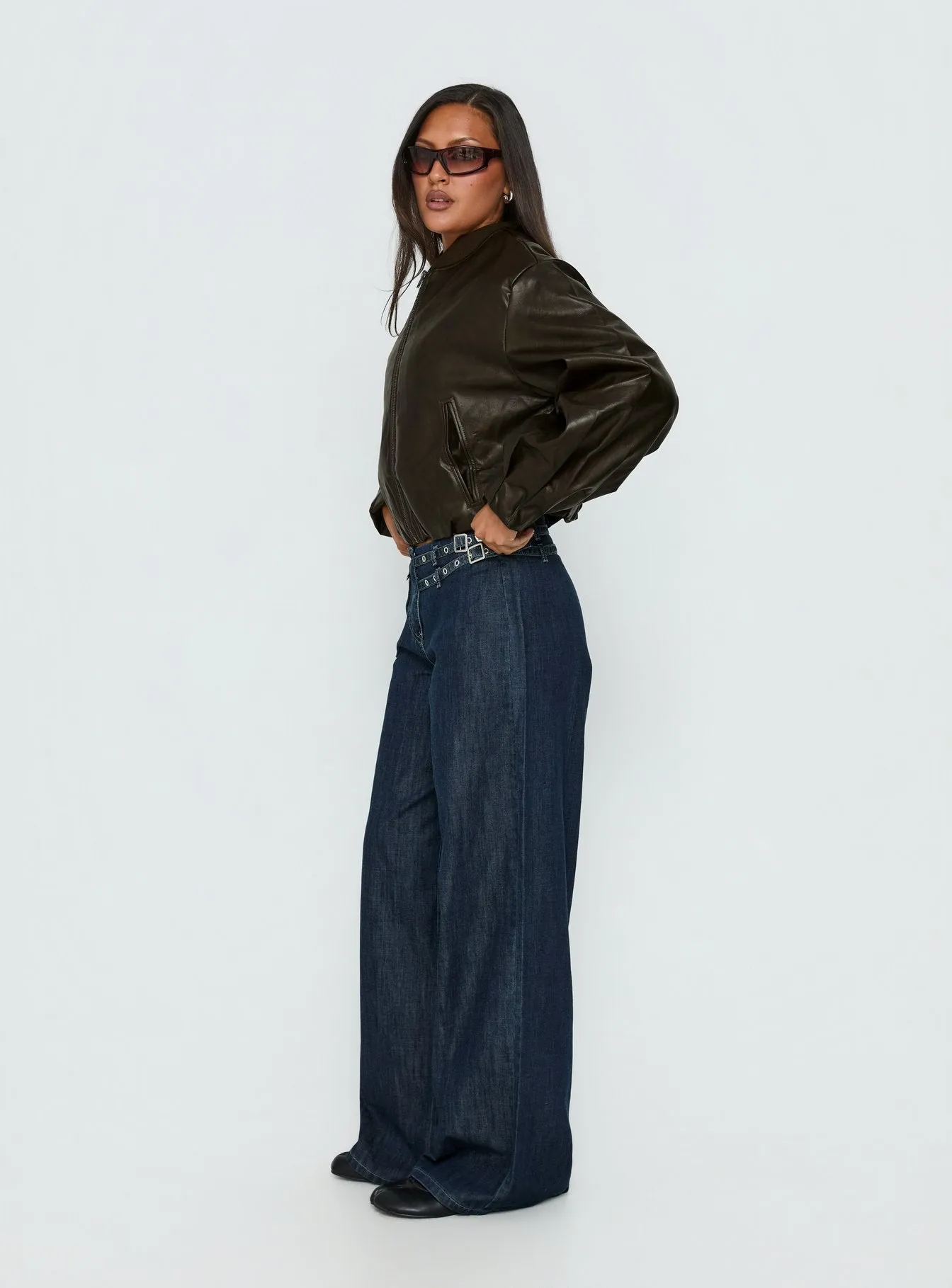 Paltrow Mid Rise Wide Leg Cargo Jeans Dark Blue Wash sold by Princess Polly product image thumbnail 4