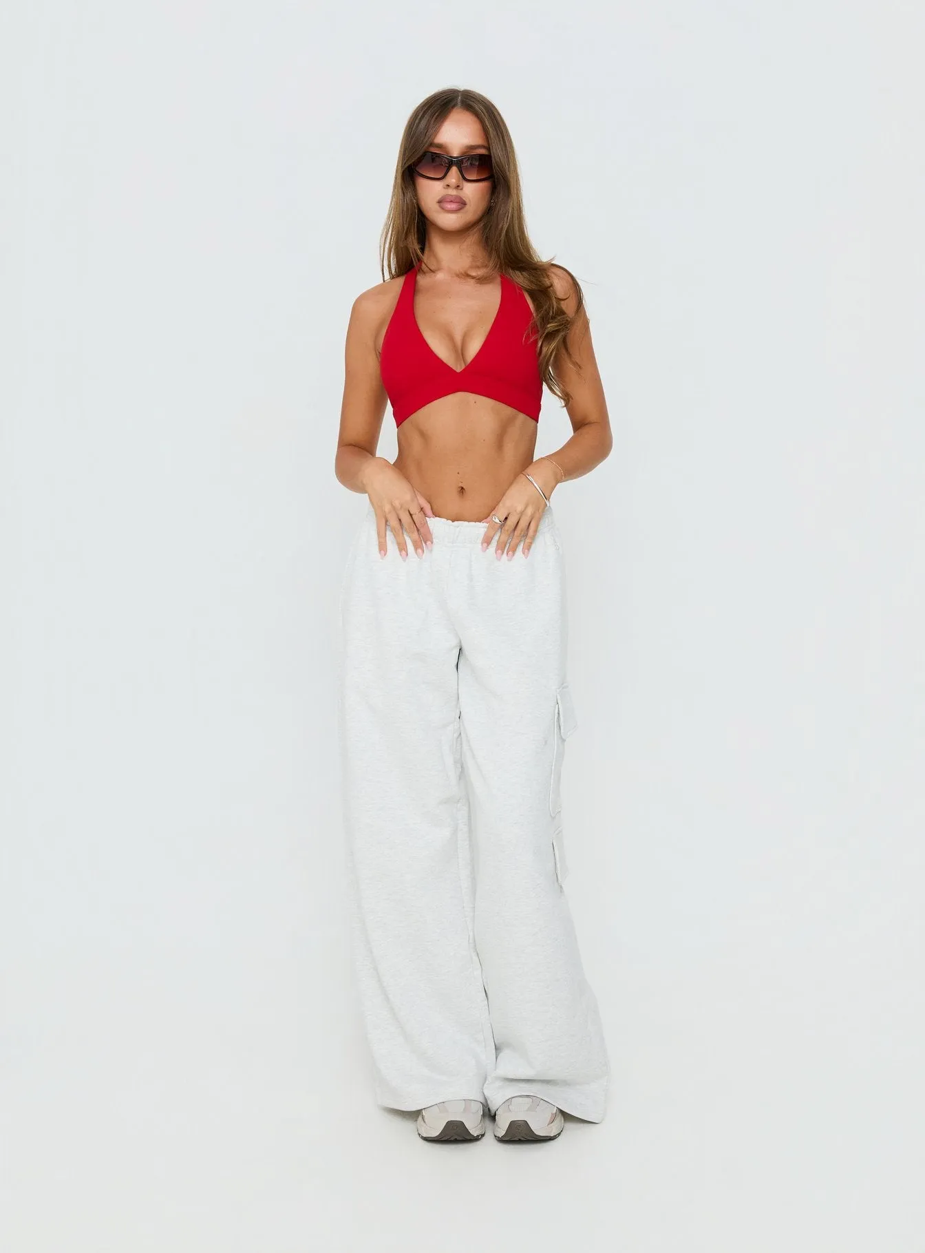 In Motion Active Plunge Halter Crop Top Red sold by Princess Polly product image thumbnail 3
