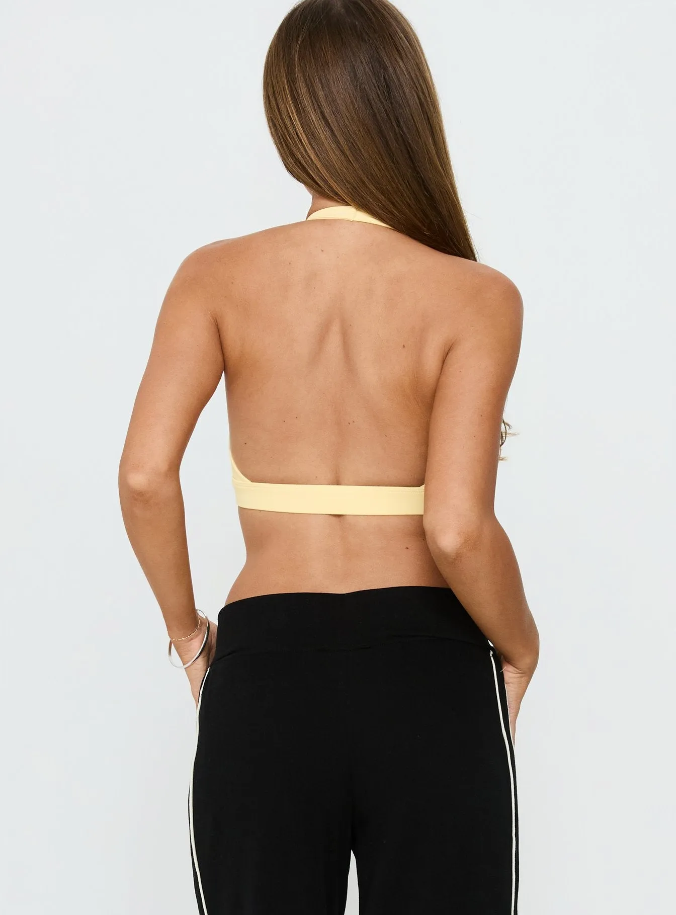 In Motion Active Plunge Halter Crop Top Yellow sold by Princess Polly product image thumbnail 4