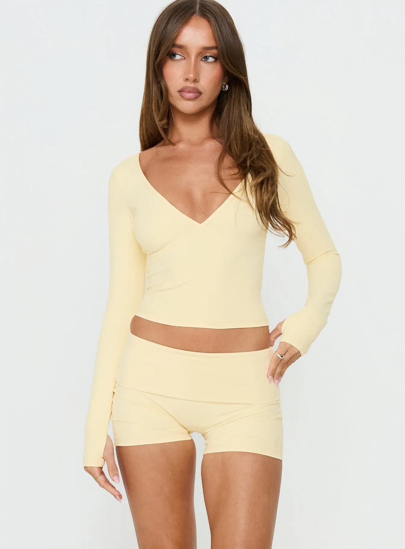 Peak Foldover Micro Shorts Yellow sold by Princess Polly product image thumbnail 2