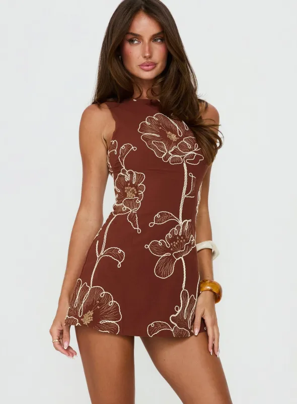 Wander And Drift Boatneck Romper Brown Floral made by Princess Polly