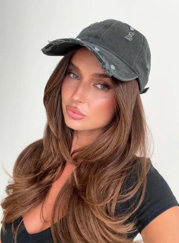 Night Shift Distressed Stud Cap Black made by Princess Polly