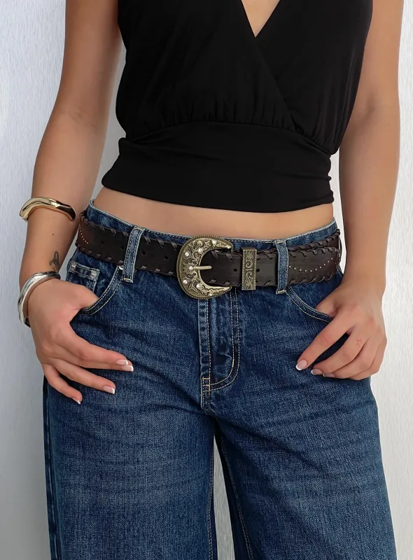 Jacklin Woven Belt Brown / Gold made by Princess Polly