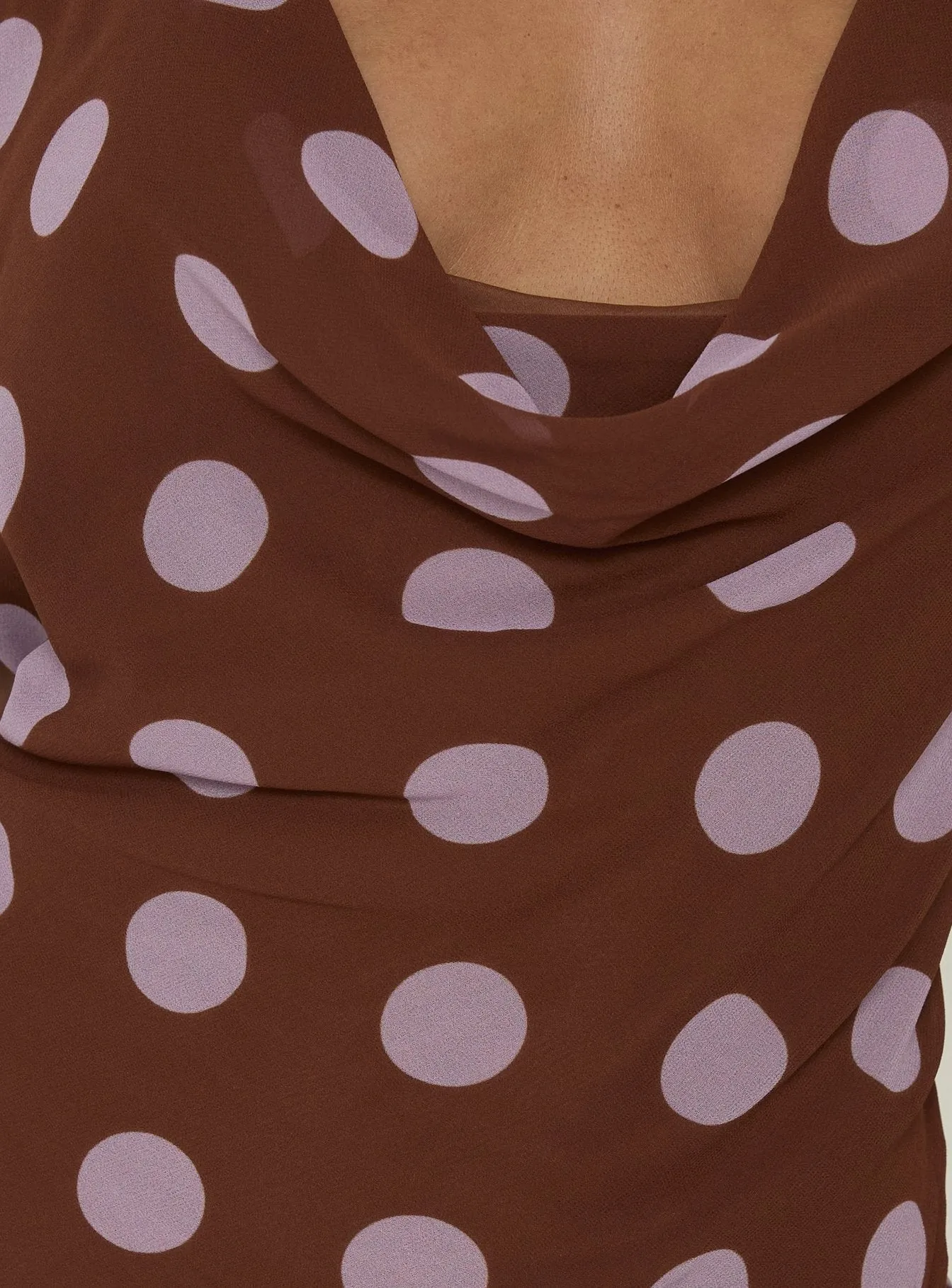 Karolie Halter Plunge Mini Dress Brown / Lilac Polka Dot sold by Princess Polly product image thumbnail 5