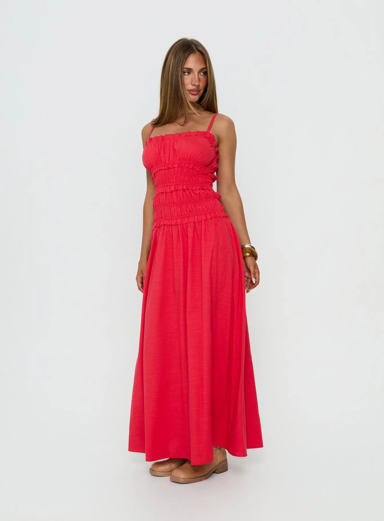 Rubiella Shirred Maxi Dress Red sold by Princess Polly product image thumbnail 3