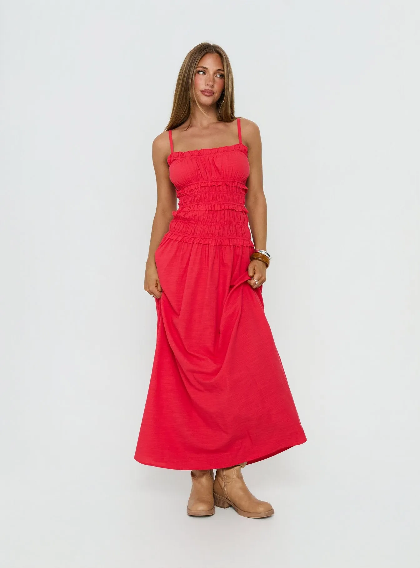 Rubiella Shirred Maxi Dress Red sold by Princess Polly product image thumbnail 2