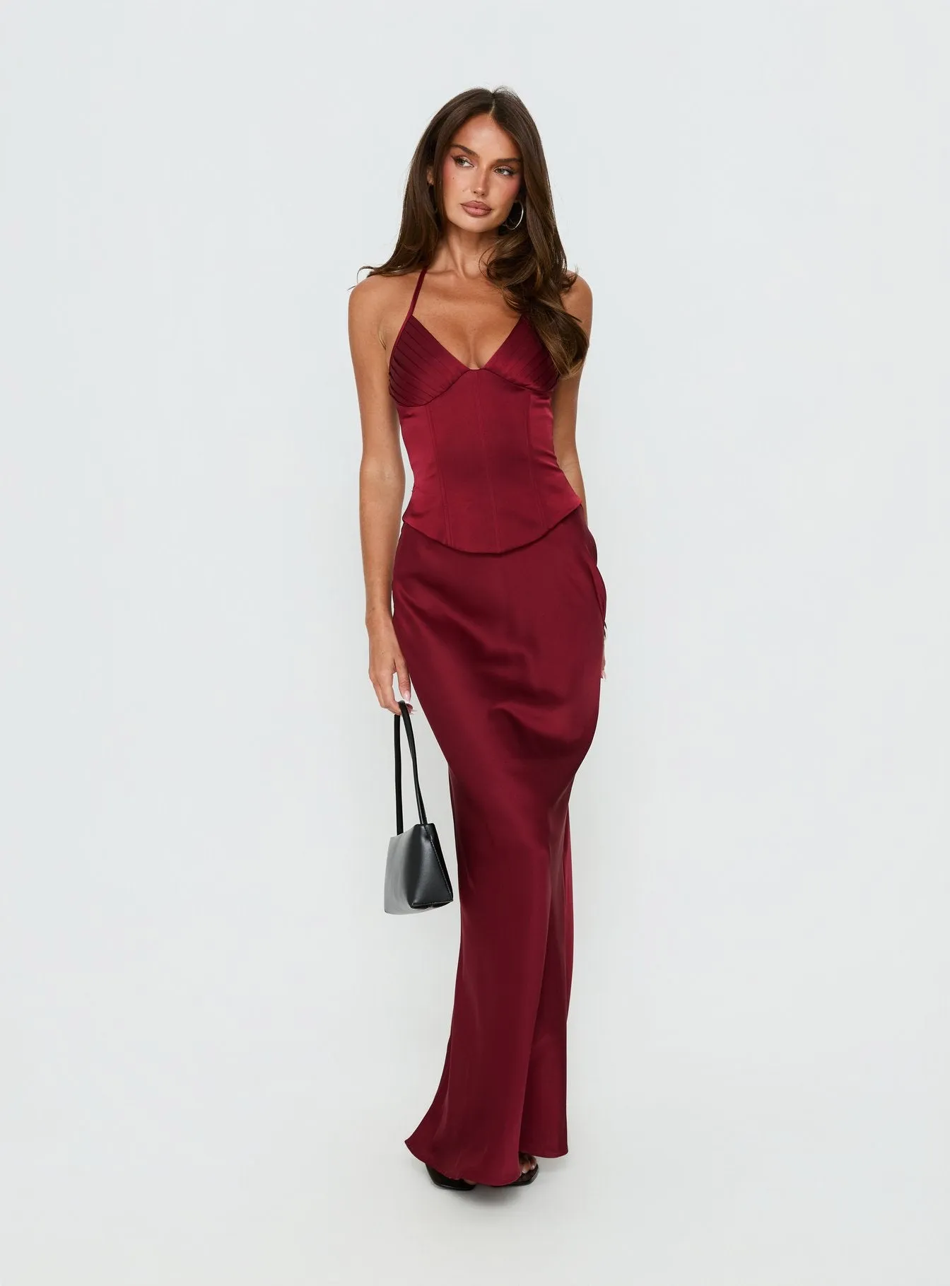 Devotedness Satin Corset Maxi Dress Deep Red sold by Princess Polly product image thumbnail 2