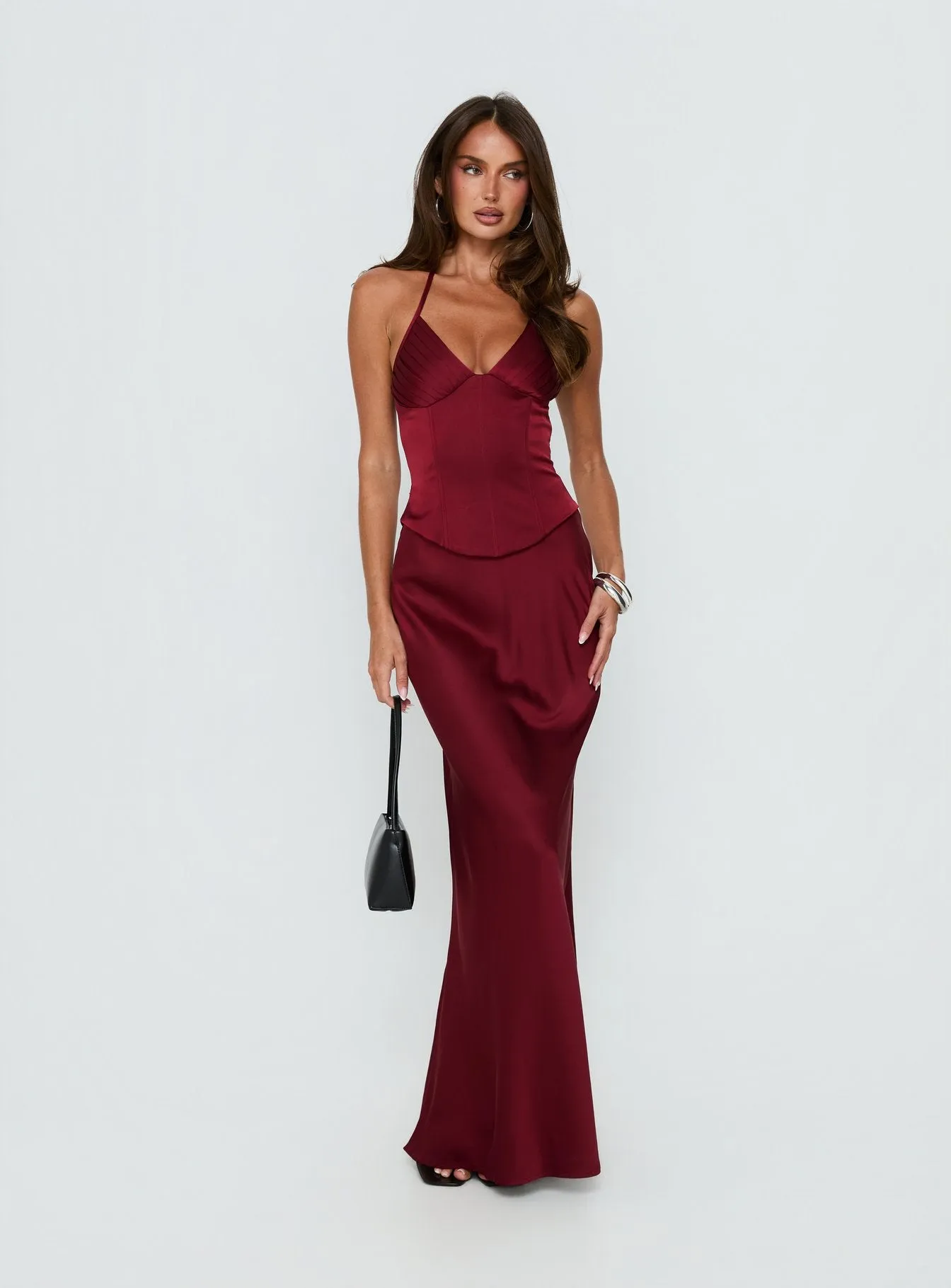 Devotedness Satin Corset Maxi Dress Deep Red sold by Princess Polly product image thumbnail 3