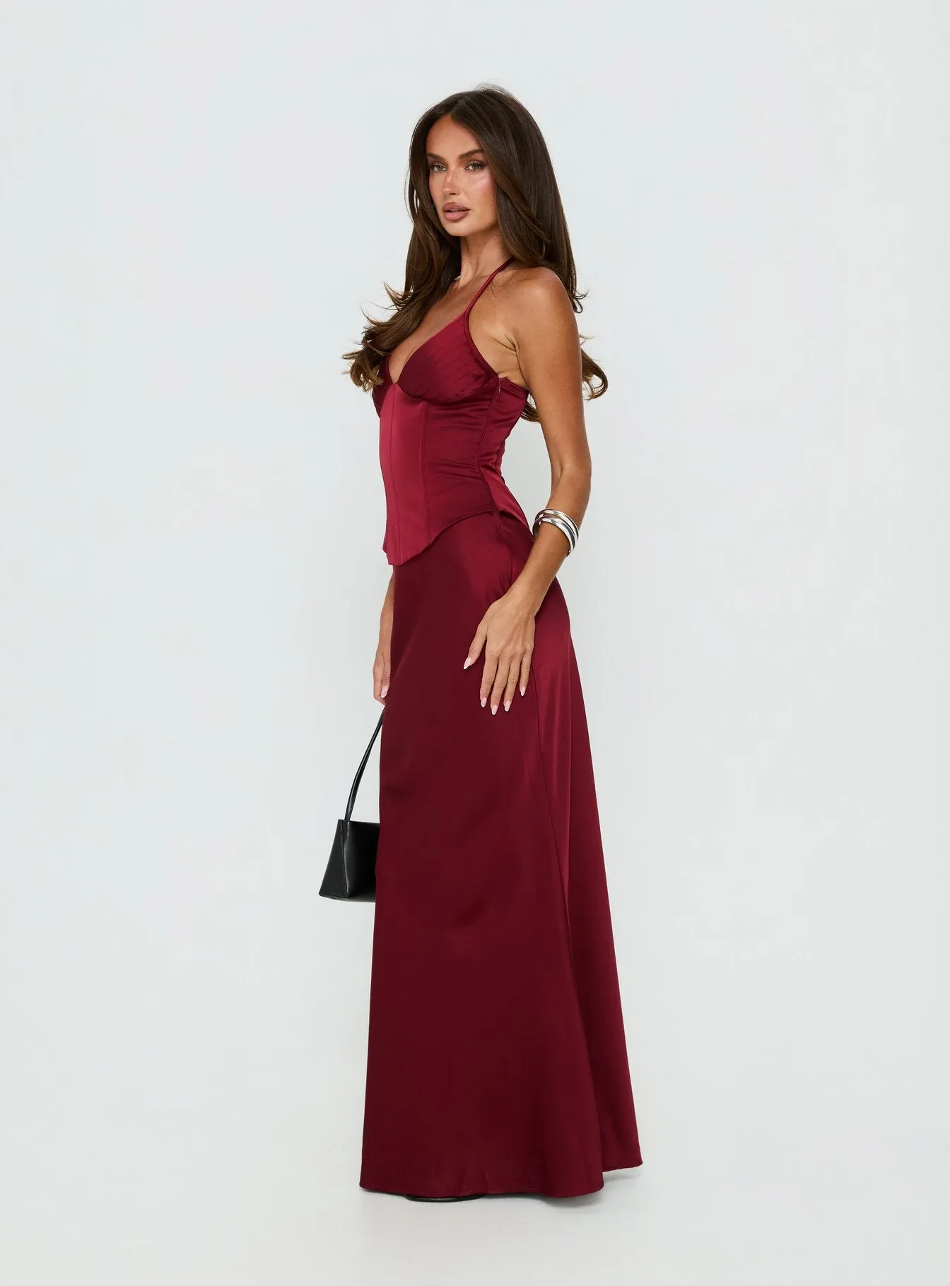 Devotedness Satin Corset Maxi Dress Deep Red sold by Princess Polly product image thumbnail 4