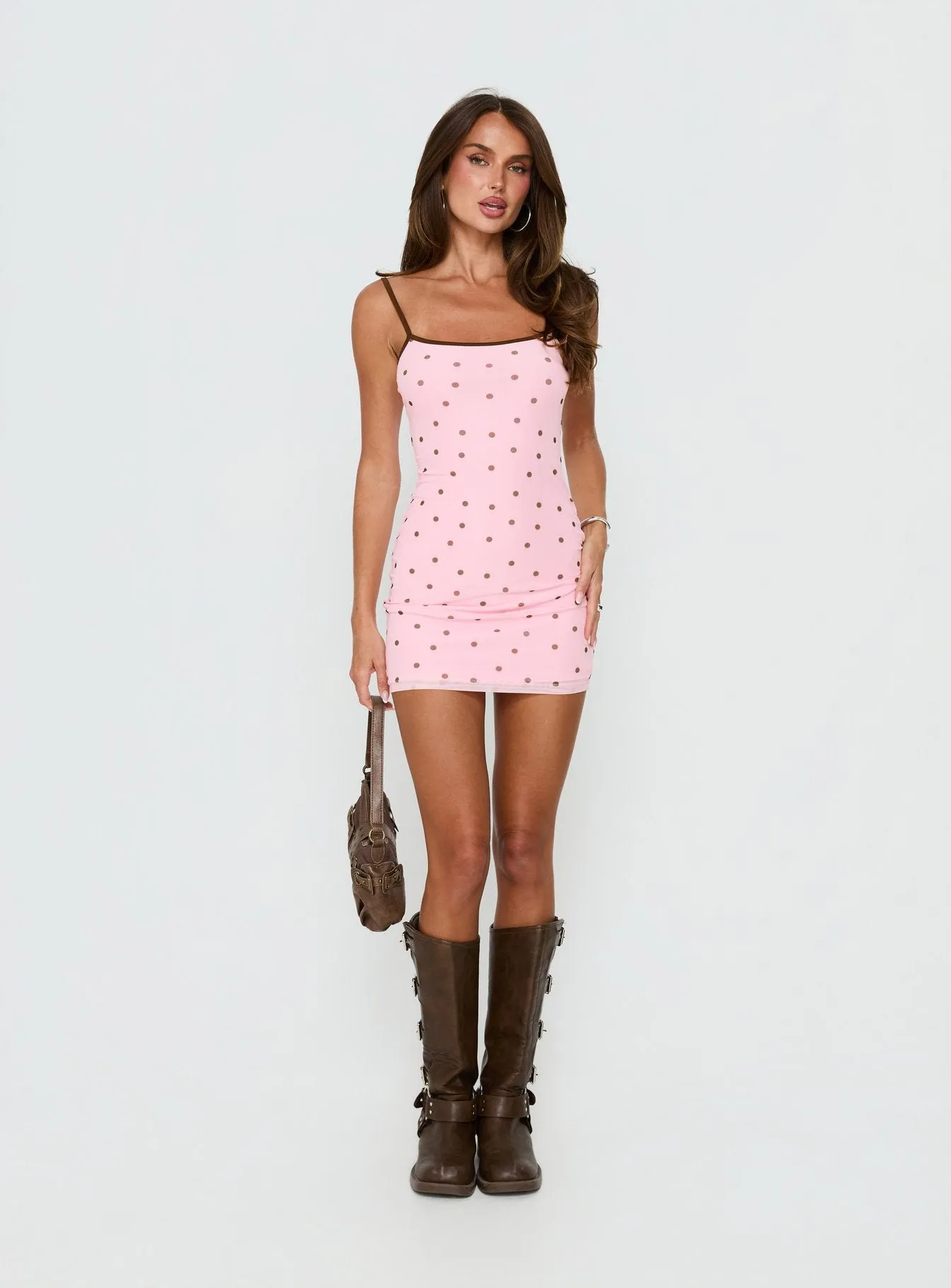 Isa Square Neck Mini Dress Pink Polka Dot sold by Princess Polly product image thumbnail 3