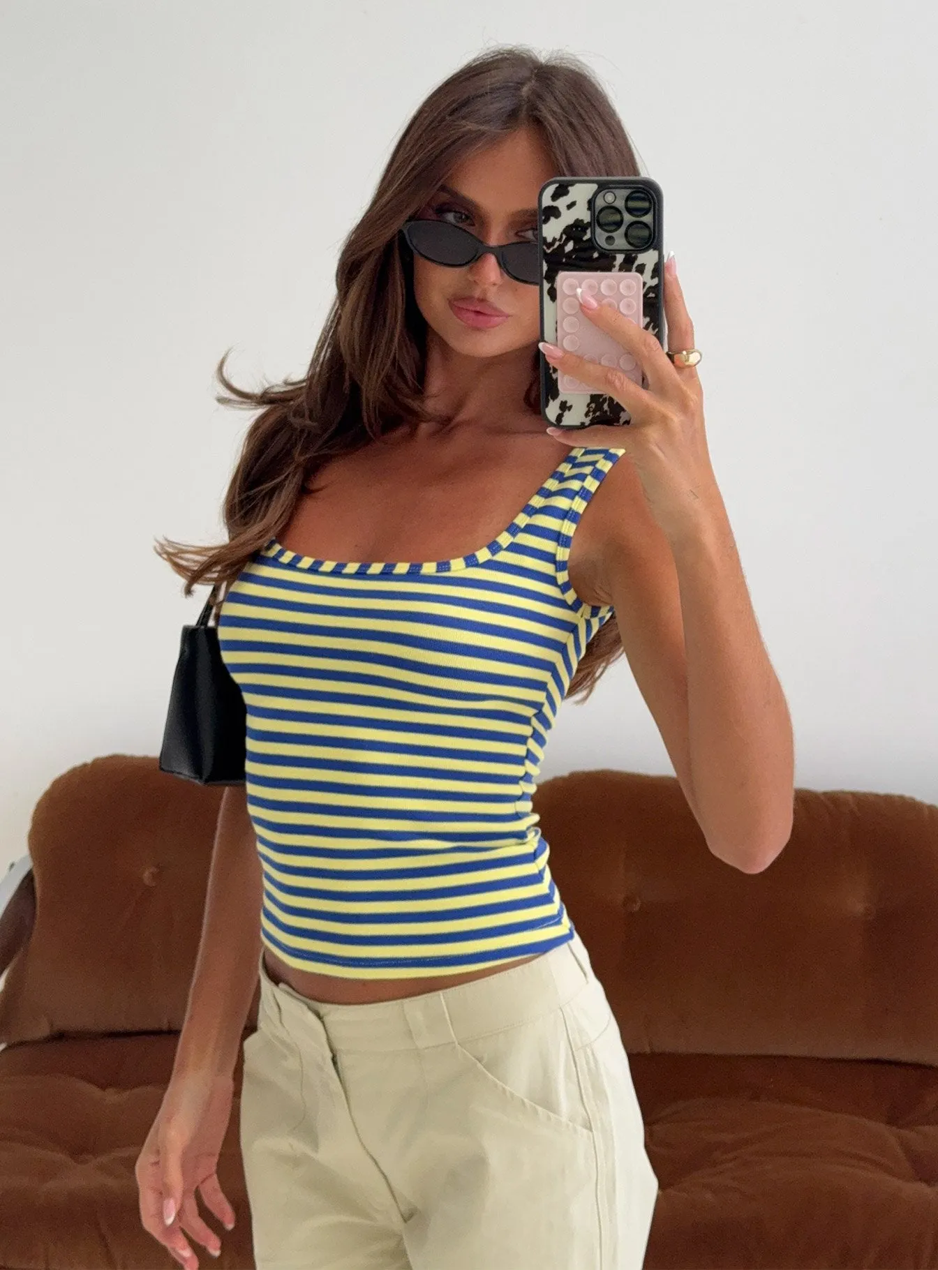 Arivelle Tank Top Blue / Yellow Stripe sold by Princess Polly