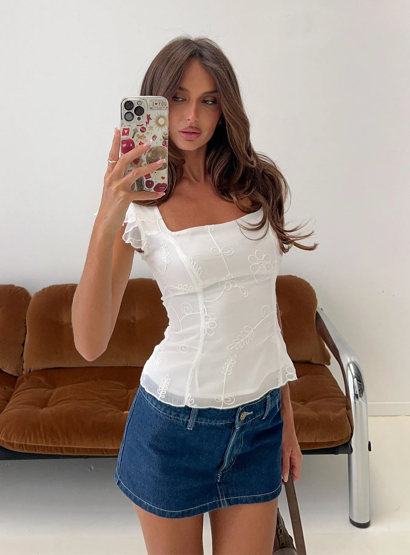 Kaelira Square Neck Frill Short Sleeve Top White sold by Princess Polly