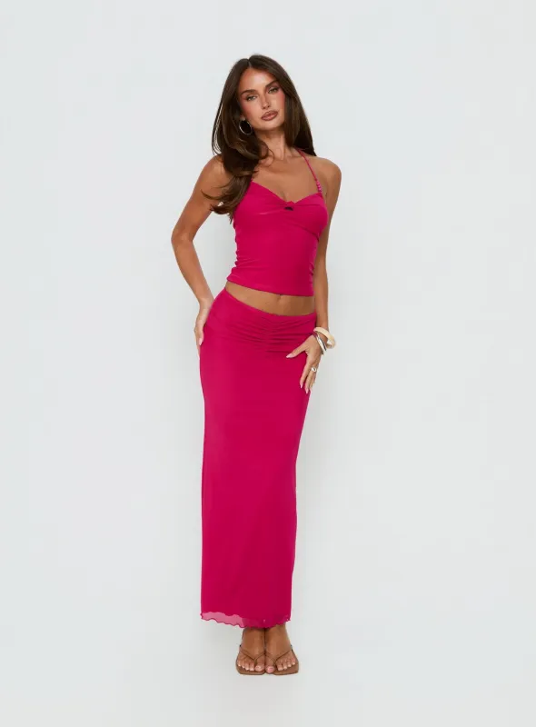 Jailon Ruched Maxi Skirt Guava made by Princess Polly