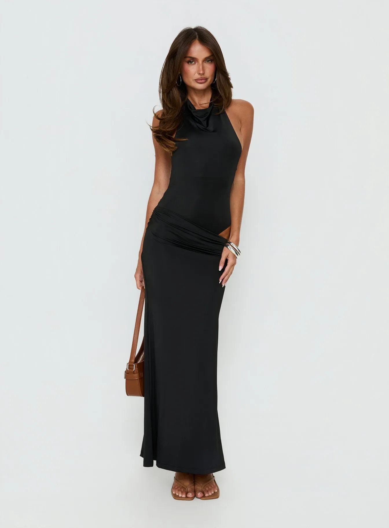 Arabel Halter Cowl Neck Maxi Dress Black sold by Princess Polly